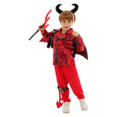 Little Devil Kids Boys Red Punk Set Cosplay Outfits Halloween Party Suit
